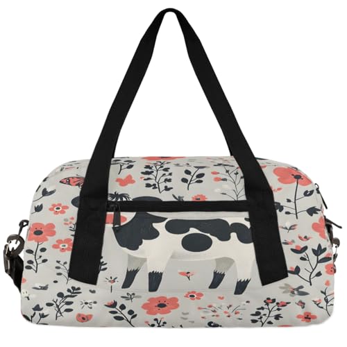 Teddy Bear Kinder-Reisetasche für Jungen und Mädchen, klein, Sport, Tanz, Turnbeutel für Übernachtung, Reisen, Wochenendhandgepäck, Schwarz-weiße Kuh, 18.5"L x 9.4"W x 7.8"H von Foerrkelg