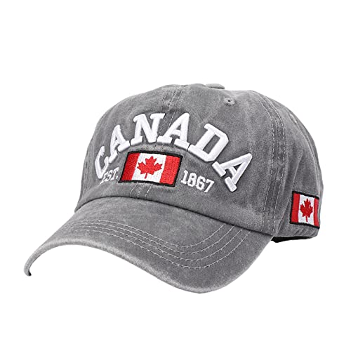Foetest Verstellbare Kappe Baumwolle Hut Baseballkappe Kanada Kappe Hut Flagge Kappe Casual Kopfbedeckung Stickerei, grau, Einheitsgröße von Foetest