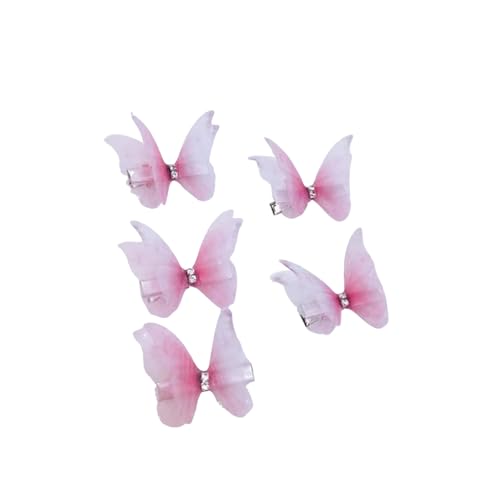 Fogcroll Dekorative Haarnadeln, Schmetterlinge, Haarspangen, 5 Stück, Mädchen-Schmetterlinge, Dekor-Haarnadeln, doppelseitige 3D-Design-Haarspangen, rutschfeste Haarnadeln für das Styling Rosa A von Fogcroll