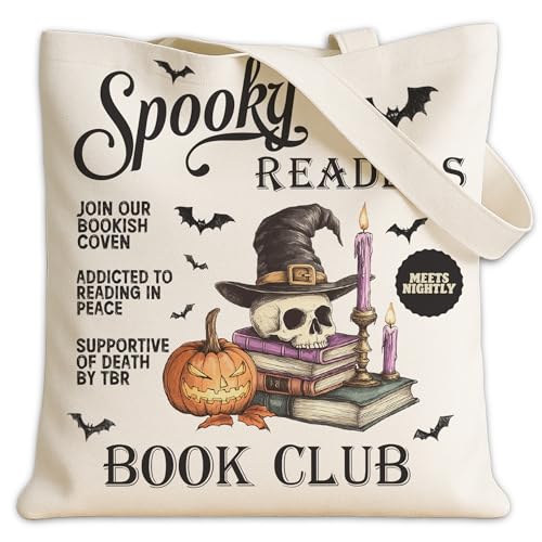 Spooky Readers Canvas-Tragetasche für Damen, lustige Halloween-Tragetasche zum Einkaufen, Lebensmitteln, Strand Spooky Readers Canvas-Tragetasche für Damen, lustige Halloween-Tragetasche zum Einkaufen, Lebensmitteln, Strand von Foggolight