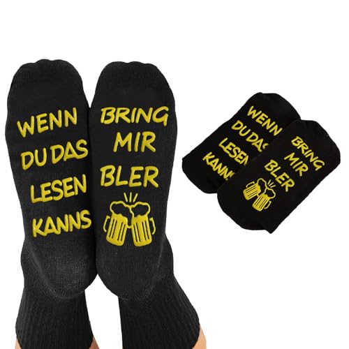 Lustige Socken,Bler-Socken,Papa Geschenk Socken WENN DU DAS LESEN KANNST BRING MIR BLER Witzige Socken, Weihnachten Geschenkidee für herren, Frauen, Geschenk bester Freund(Schwarz 1) von Fogsun