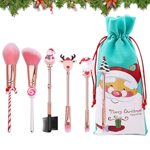6x Make-up-Pinsel-Set, Weihnachtszauberstab-Make-up-Pinsel-Set, inklusive Rouge-, Kontur-, Lidschatten- und Lippenpinsel zum Auftragen für Mädchen und Frauen von Fogukier