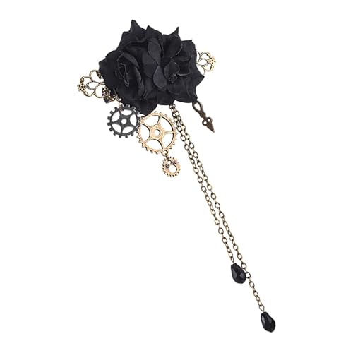 Fogukier Modische Haarspangen – Blumen-Haarspangen | Steampunk-Haarspangen mit Quasten, Kette Blume Haarspange, Vintage Gothic Haarschmuck für Frauen von Fogukier