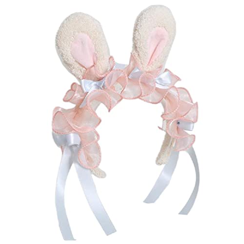 Lolita Stirnband Bunny Hair Clip Mädchen süße Plüschhaarbänder Kinder Frauen Haarband Bögen Dekor Kaninchen Haare Hoop Lolita Kopfbedeckung von Fogun