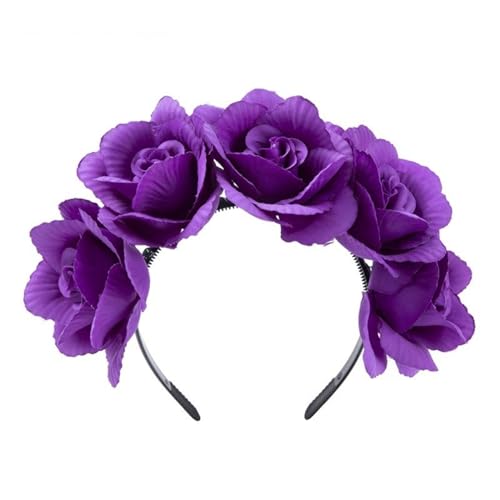 Realistisches Blumen Stirnband Böhmischer Kopfschmuck Buntes Rosenblüten Haarband Damen Hochzeit Party Bühnenzubehör Florales Haar Accessoire Für Den Alltag von Fogun