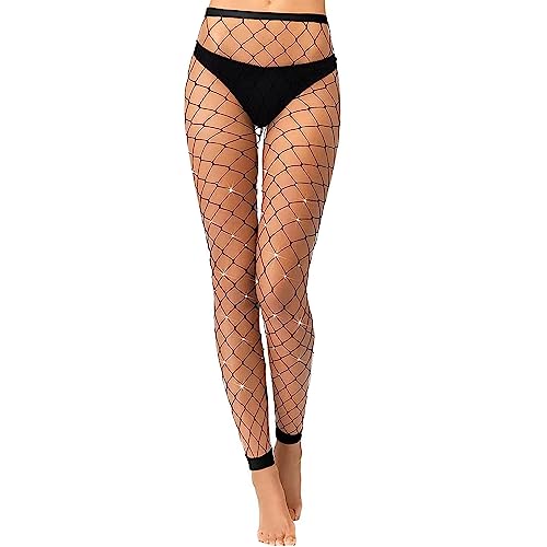 Fohevers Glitzer Netzstrumpfhose Fußlos für Damen Netz Leggins Fußlose Strumpfhose Strass Ohne Fuß Freie Zehen für Tanzen Halloween, Großes Netzstrumpfhoses von Fohevers