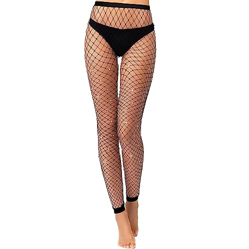 Fohevers Glitzer Netzstrumpfhose Fußlos für Damen Netz Leggins Fußlose Strumpfhose Strass Ohne Fuß Freie Zehen für Tanzen Halloween, Mittleres Netzstrumpfhoses von Fohevers