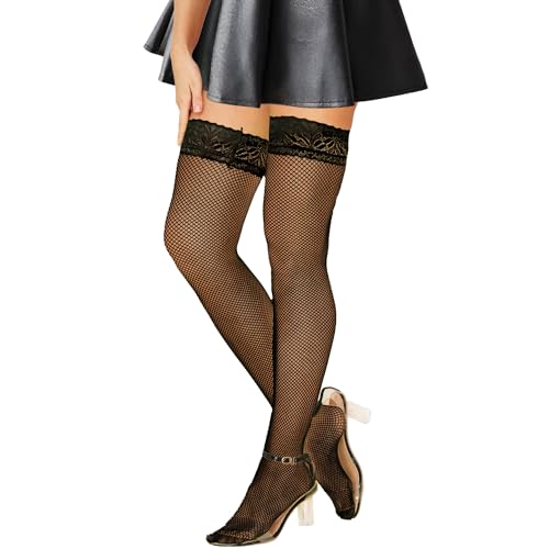 Fohevers Damen Halterlose Netzstrümpfe,halterlose Strümpfe, Oberschenkel Hohe Halterlose Strümpfe für Strumpfgürtel Damen Fischnetz Oberschenkel Hohe Strümpfe Halten,Schwarz von Fohevers