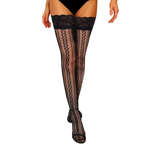Fohevers Damen Halterlose Netzstrümpfe,halterlose Strümpfe, Oberschenkel Hohe Halterlose Strümpfe für Strumpfgürtel Damen Fischnetz Oberschenkel Hohe Strümpfe Halten,Twist von Fohevers