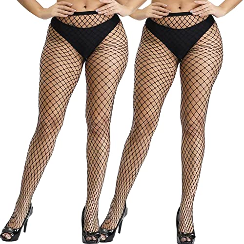 Fohevers Damen-Netzstrümpfe, hohe Taille, Netzstrumpfhose, Kontrolle, Top, Zaunnetz, Leggings, Strumpfhose für Halloween, Cosplay, Tanz, L-Netz, 2 Stück, One size von Fohevers