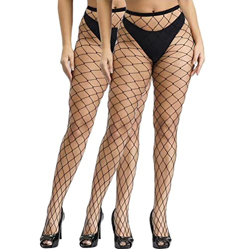 Fohevers Damen-Netzstrümpfe, hohe Taille, Netzstrumpfhose, Kontrolle, Top, Zaunnetz, Leggings, Strumpfhose für Halloween, Cosplay, Tanz, XL Netz, 2 Stück, One size von Fohevers