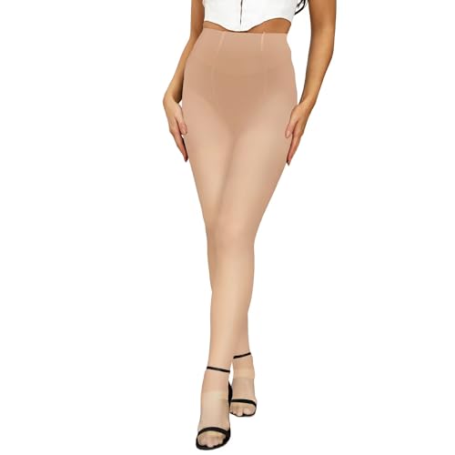 Fohevers Damen-Strumpfhose, 80D, durchsichtig, blickdicht, 80 Denier, lauffest, kontrolliert, Oberteil, blickdicht, Strumpfhose, Steigbügel-Nude, One size von Fohevers