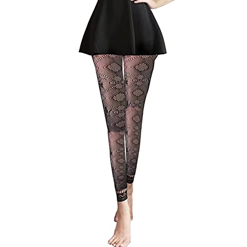 Fohevers Fußlose Netzstrumpfhose für Damen, hohe Taille, Netzstrümpfe, keine Zehen, Strumpfhose für Festival, Cosplay, Halloween, Diamant-Wickelblume, One size von Fohevers