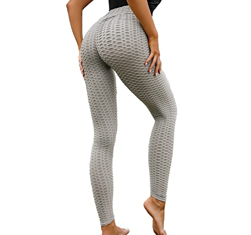 Fohevers Leggings Damen Sport Damen Honeycomb Leggings Geraffte Hintern Heben Hohe Taille Push Up Boom Booty Sport Leggings Dehnbare Gym Yogahosen (M, Grau) von Fohevers