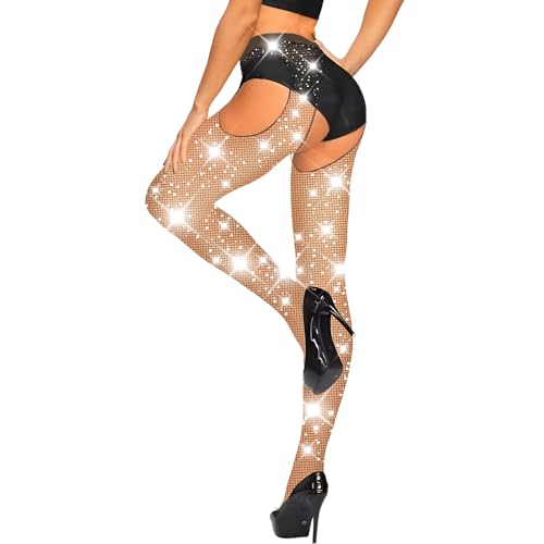 Forevers Damen Diamanten Netzstrumpfhosen, Rhinestones Netzstrumpfhose, Funkelnde Strumpfhosen Glitzer Strumpfhose Strass Strümpfe Prickelnde Strass-Netzstrümpfe,Kaffee von Fohevers