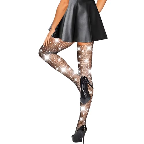 Forevers Damen Diamanten Netzstrumpfhosen, Rhinestones Netzstrumpfhose, Funkelnde Strumpfhosen Glitzer Strumpfhose Strass Strümpfe Prickelnde Strass-Netzstrümpfe,Schwarz von Fohevers