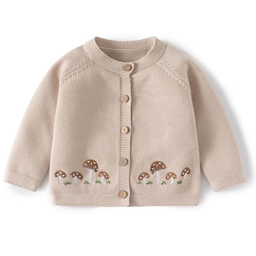Fohuanky Baby Baumwolle Cardigan Kleinkind Bestickt Tier Pilz Strickpullover Frühling Herbst Pullover Outwear für 6-24 Monate, mushroom, 74 von Fohuanky