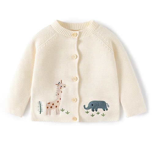 Fohuanky Baby Baumwolle Cardigan Kleinkind Bestickt Tier Pilz Strickpullover Frühling Herbst Pullover Outwear für 6-24 Monate, tier, 92 von Fohuanky