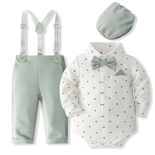 Fohuanky Baby Boy Formales Outfit Gentlemen Kleidung Set Strampler Hemd mit Fliege Hosenträger Hose & Hut für Hochzeit Geburtstag Party von Fohuanky
