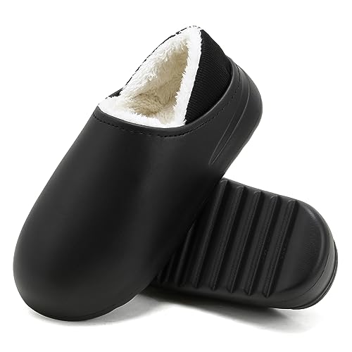 Foinledr Cozy Slides Original Damen Herren Hausschuhe Winter Lammfell Warme Plüsch Gefüttert Flauschige Gummi Pantoffeln Warm Slipper Filzpantoffeln, Schwarz Voll umzingelt, 42 EU von Foinledr