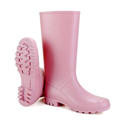 Foinledr Gummistiefel Damen Halbhoch, Mode Atmungsaktiv Anti-Rutsch Bequem Regenschuhe Reitstiefel Regenstiefel Rain Boots Gummistiefeletten Hoch, Rosa, 39 EU von Foinledr