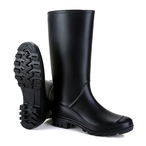 Foinledr Gummistiefel Damen Halbhoch, Mode Atmungsaktiv Anti-Rutsch Bequem Regenschuhe Reitstiefel Regenstiefel Rain Boots Gummistiefeletten Hoch, Schwarz, 36 EU von Foinledr