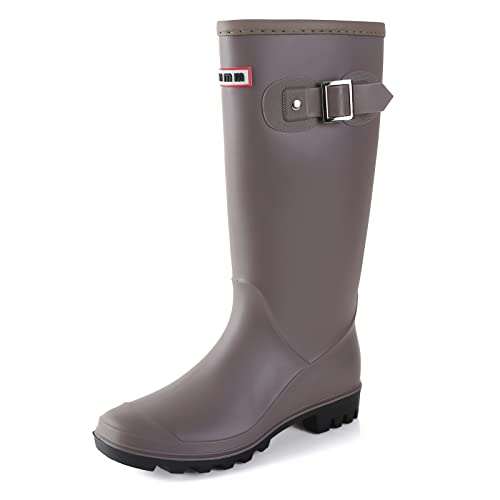 Foinledr Gummistiefel Damen Regenstiefel Wasserdicht Gummistiefel-Damen Hoch Rain Boots Lang Gartenstiefel Atmungsaktiv Gummistiefeletten Wasserdichter Gumischtifel, Grau, 36 EU von Foinledr