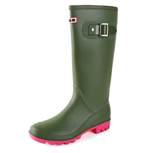 Foinledr Gummistiefel Damen Regenstiefel Wasserdicht Gummistiefel-Damen Hoch Rain Boots Lang Gartenstiefel Atmungsaktiv Gummistiefeletten Wasserdichter Gumischtifel, Grün, 40 EU von Foinledr