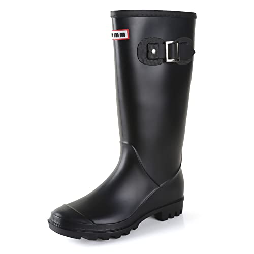 Foinledr Gummistiefel Damen Regenstiefel Wasserdicht Gummistiefel-Damen Hoch Rain Boots Lang Gartenstiefel Atmungsaktiv Gummistiefeletten Wasserdichter Gumischtifel, Schwarz, 36 EU von Foinledr