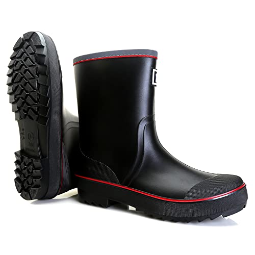 Foinledr Gummistiefel Herren Halbhoch Regenstiefel Gumischtifel Herren Wasserdicht Rain Boots Gartenstiefel Atmungsaktiv Gummistiefeletten Wasserdichter Angelstiefel, Schwarz/rot, 42 EU von Foinledr