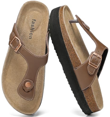 Plateau Zehentrenner Damen – Bequeme Kork Fußbett Sandalen mit Verstellbarer Schnalle, Rutschfeste Sommer Schlappen & Stylische Flip Flops für Frauen Plateau Zehentrenner Damen – Bequeme Kork Fußbett Sandalen mit Verstellbarer Schnalle, Rutschfeste Sommer Schlappen & Stylische Flip Flops für Frauen von Foinledr