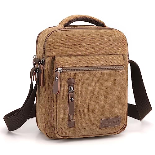 Foino Schultertaschen Herren Handtasche mit Viele Taschen Umhängetasche Große Kapazität Seitentasche Reisetasche Canvas Tablette Schule Büchertasche für Reisen von Foino