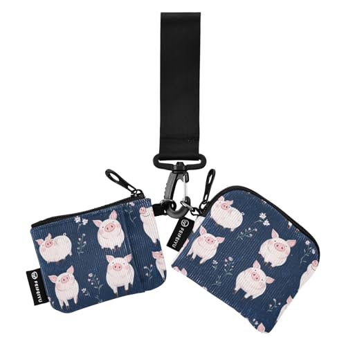 Cartoon Cute Pig Navy Blue Damen Kleingeldbörse Kartenetuis Kleine Tragbare Karten-Organizer Geldbörse mit Reißverschlusstasche für Damen Mädchen 2 Stück, Cartoon-Schwein, Marineblau, 1 size, Modern von Foiosoh