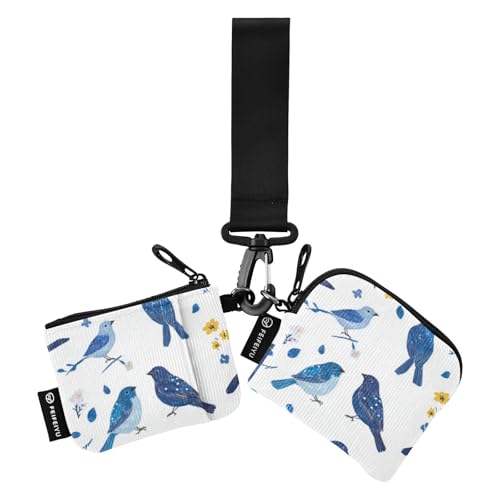 Chic Indigo Wimpelkette Vögel Weiß Damen Geldbörsen Kartenetuis Klein Tragbar Visitenkartenetui Geld Organizer mit Handgelenkschlaufe für Arbeit Reisen 2 Stück, chic Indigo Wimpelkette Vögel weiß, 1 von Foiosoh