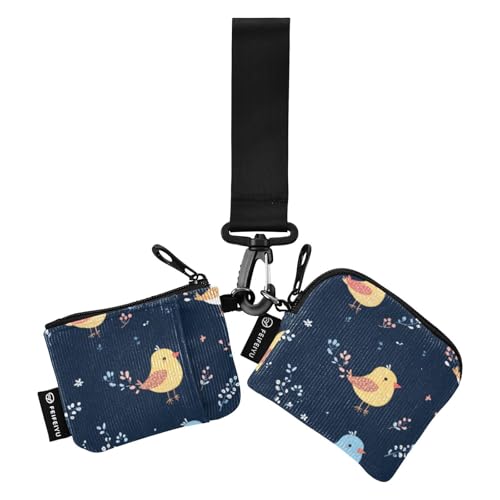 Cute Bird Navy Blue Damen Geldbörsen Kartenetuis Große Kapazität Münzgeldbörse Geldbörse Tasche mit Handgelenkschlaufe für Arbeit Reisen 2 Stück, Niedlicher Vogel, Marineblau, 1 size, Modern von Foiosoh