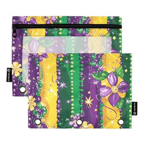 Foiosoh 2 Stück Federmäppchen mit 3 Ringen für Karneval mit transparentem Fenster und glattem Reißverschluss für Büro-Organizer von Foiosoh