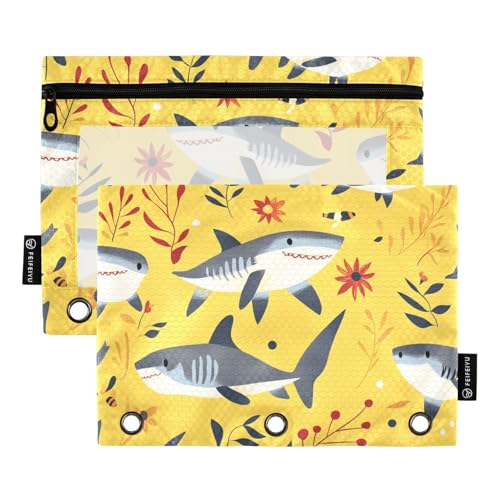 Foiosoh 2 Stück Meerblick Süßer Fisch gelb 3 Ringe Bleistiftbeutel große transparente Bleistiftbeutel mit Reißverschluss für Büroorganizer von Foiosoh