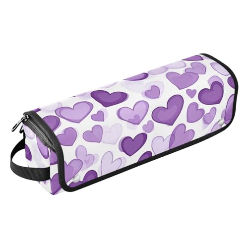 Foiosoh 2-in-1 Lockenstab Reiseetui mit Eisenmatte, tragbarer Haarstyling-Werkzeug-Organizer für Lockenstab Glätteisen, flacher Haartrockner, weißes und violettes Herz von Foiosoh