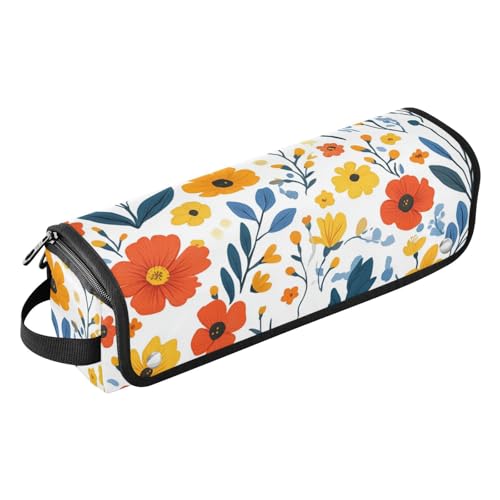 Foiosoh 2-in-1 Lockenstab Reiseetui und hitzebeständige Matte, tragbarer Haarstyling-Werkzeug-Organizer für Glätteisen, Glätteisen, Lockenstäbe, Frühling, kleines Blumenmuster, Weiß von Foiosoh