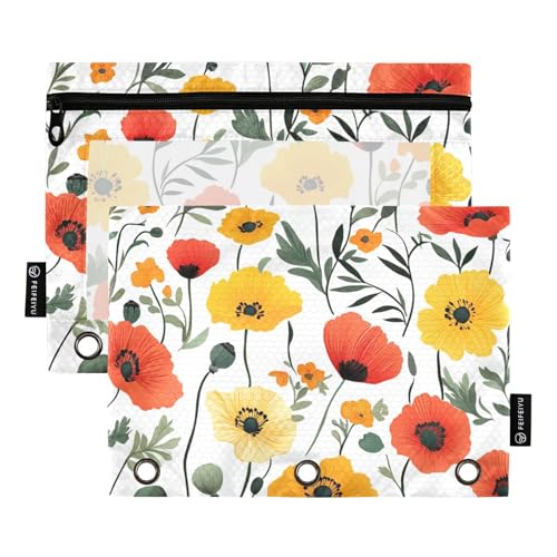 Foiosoh 2 pack Mohn Schönheit Sommer Blume bleistift tüten für 3 Ringe Große Kapazität Glatte Reißverschluss Binder bleistift tüten für Schule Schreiben Utensilien Lagerung Liefert von Foiosoh