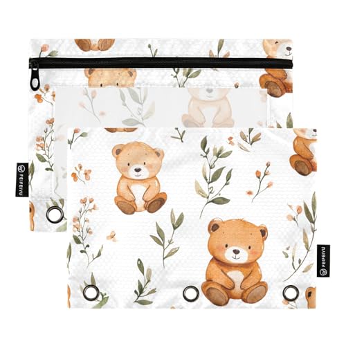 Foiosoh 2 pack Nette Bär und Pflanze Weiß Binder Bleistift Taschen Große Klar Top Binder bleistift tüten für Schule Schreiben Utensilien Lagerung Liefert von Foiosoh