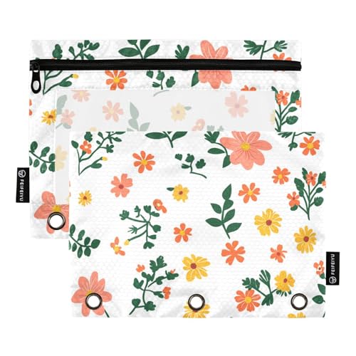 Foiosoh 2 pack Orange und Gelb Blumen 3 Ringe Bleistift Tasche Große Kapazität Glatte Reißverschluss Binder Bleistift Taschen Für Die Lagerung Von Schulbedarf von Foiosoh