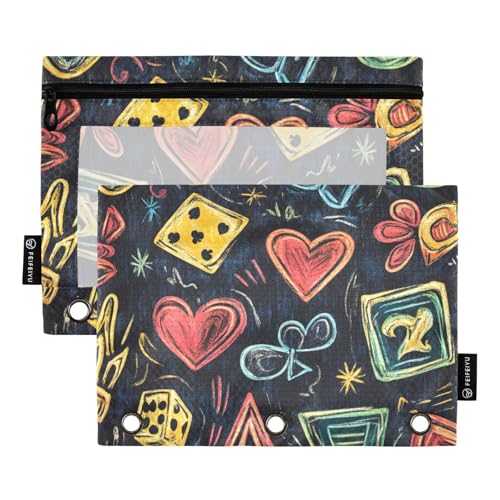 Foiosoh 2-pack Pampas Casino Stil schwarz 3 Ringe Stifttasche tragbare Stifttaschen mit klarem Fenster für Schule Schreibgeräte Lagerung Zubehör von Foiosoh