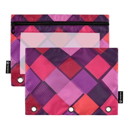 Foiosoh 2 pack Rhomboid Lila Rot bleistift tüten für 3 Ringe tragbare Binder Bleistift Fall mit Glattem Reißverschluss für Schule Büro College Lieferungen von Foiosoh