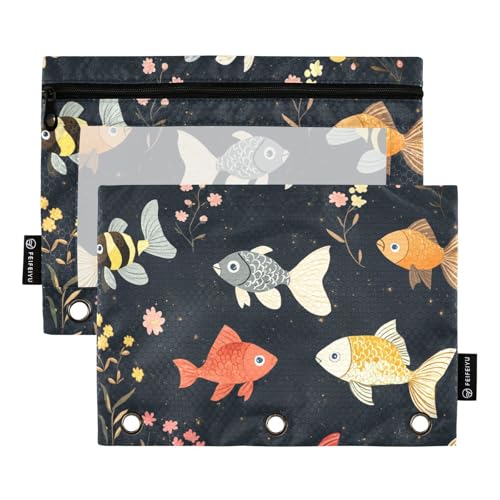 Foiosoh 2 pack Süße Kleine Fisch Neutrale 3 Ringe Bleistift Tasche Multifunktionale Klar Bleistift Taschen mit Reißverschluss für Schule Büro College Liefert von Foiosoh