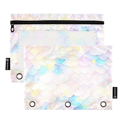 Foiosoh 2 pack Weiße Fisch Skala Glitzernde bleistift poucheses für 3 Ringe Binder Leichte Binder Taschen mit Reißverschluss für Schule Schreibwaren Lagerung Liefert von Foiosoh