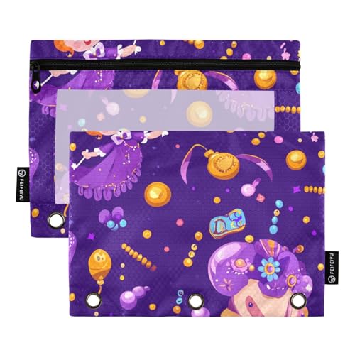 Foiosoh 2 pack karneval kleine puppe perlen lila binder bleistift taschen multifunktionale mappe taschen mit reißverschluss für büro organisatoren von Foiosoh