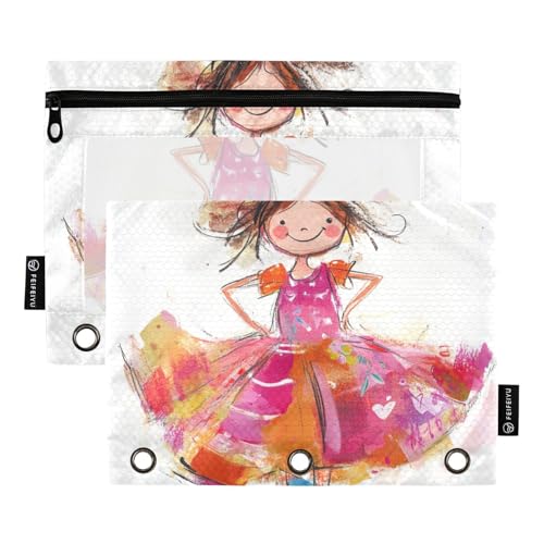 Foiosoh 2 x Federmäppchen mit fröhlichem Puppen-Design, Pfirsich-Design, großer Stifthalter mit transparentem Fenster für Büro-Organizer von Foiosoh