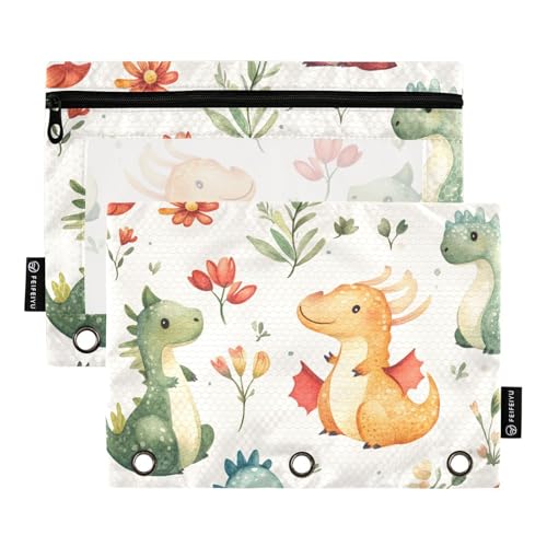 Foiosoh 2 x lustige Drachen-Bleistiftbeutel, neutral, beige, groß, glatt, Reißverschluss, für Schule, Schreibutensilien, Aufbewahrungszubehör von Foiosoh