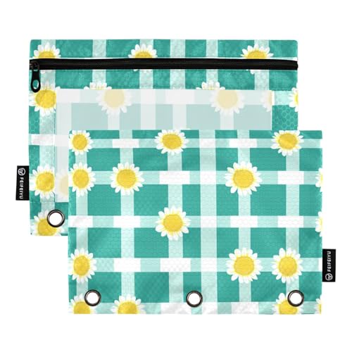 Foiosoh 2er-Pack Quadrate weiße Sonnenblume Stiftetaschen, 3 Ringe, große Binder, Stifttaschen mit Reißverschluss und klares Fenster für Schule Büro College Zubehör Foiosoh 2er-Pack Quadrate weiße Sonnenblume Stiftetaschen, 3 Ringe, große Binder, Stifttaschen mit Reißverschluss und klares Fenster für Schule Büro College Zubehör von Foiosoh